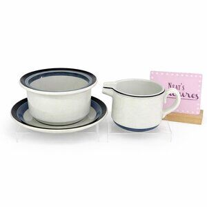 Noritake Versatone 11 SEABREEZE Blue Bands Creamer Open Sugar Bowl W Tray Set